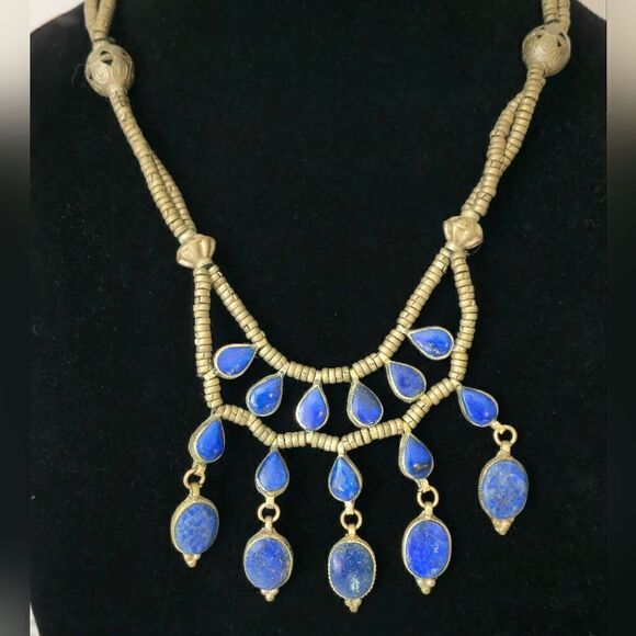 Rare Afghan Lapis lazuli Tibetan silver bib necklace - Picture 5 of 14